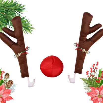 Christmas Car Antlers Kit w/ Red Nose & Tail – Festive Upgrade