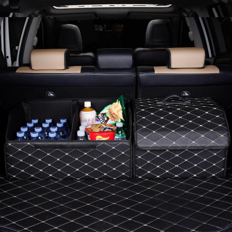 Boîte de rangement pour coffre de voiture en cuir de qualité supérieure, grande capacité