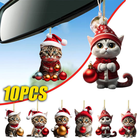 10PCS Cartoon Cat Car Pendants – Pro Interior Xmas Decor Set