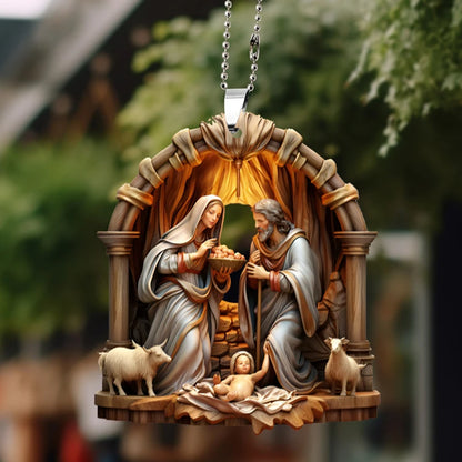 Pendentif de rétroviseur de voiture avec prière de la famille Jésus