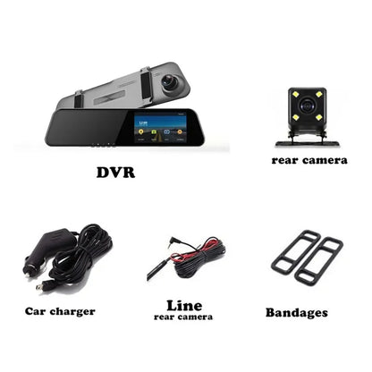 Caméra embarquée DVR à double objectif - Rétroviseur tactile 1080p avec vision nocturne