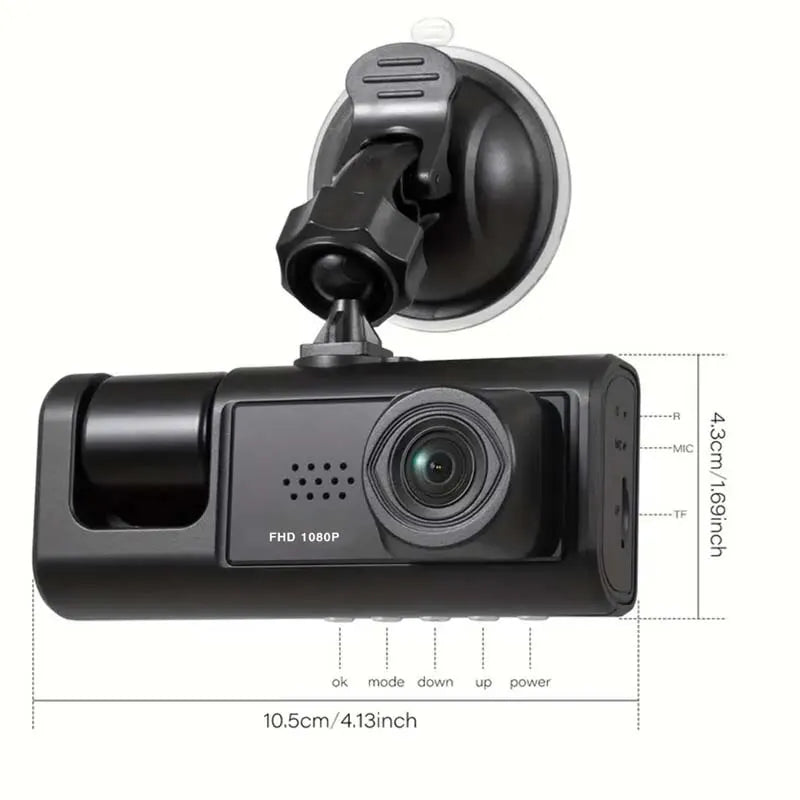 1080P Dash Cam with IR Night Vision & 3 Cameras | Loop Recording, 2" IPS Screen, DVR