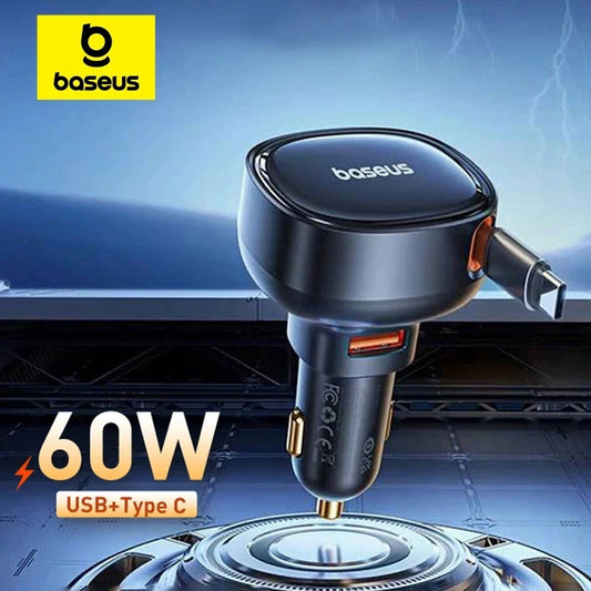 Baseus 60W 2-in-1 Retractable Fast Car Charger QC PD SCP – Car Accessories | MotorWorld Marketplace