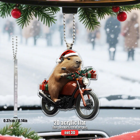 2D Capybara Motorcycle Ornament – Auto & Home Xmas Decor