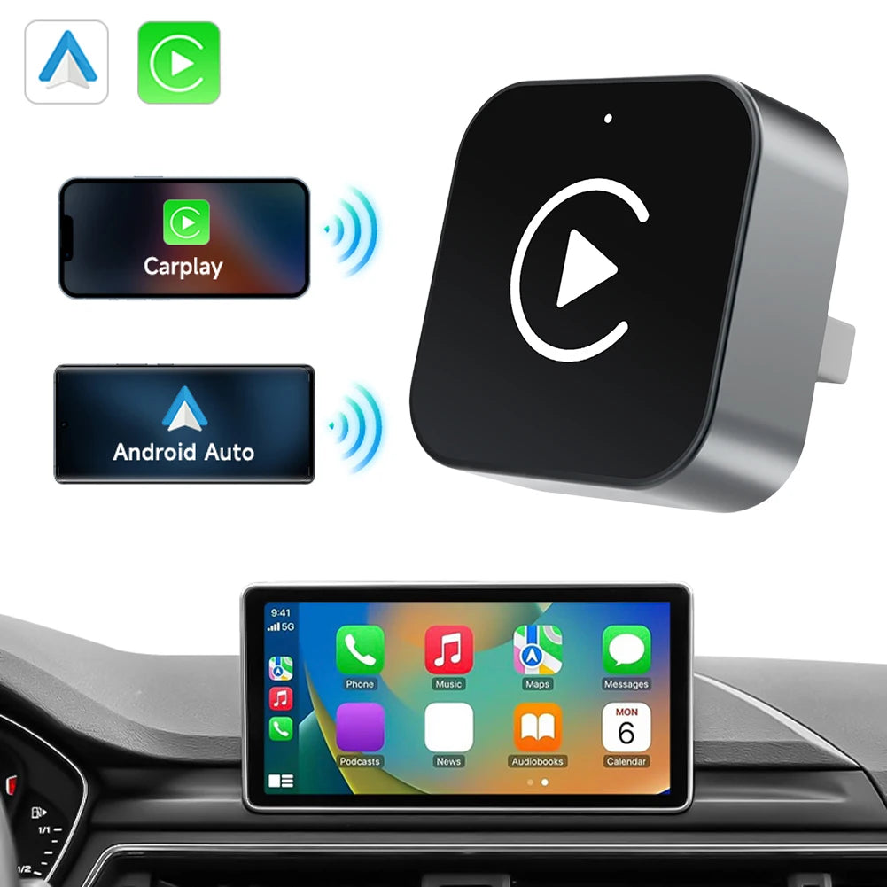 2-in-1 Wireless CarPlay & Android Auto Adapter, Plug & Play