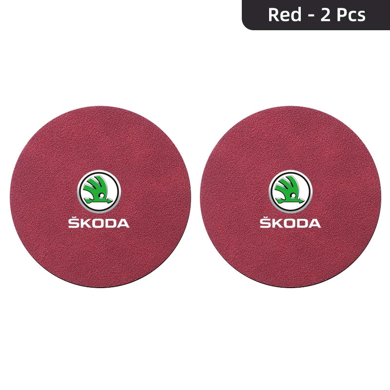 2Pcs Suede Anti-Slip Cup Coasters for Skoda Models