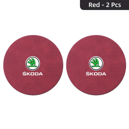2Pcs Suede Anti-Slip Cup Coasters for Skoda Models