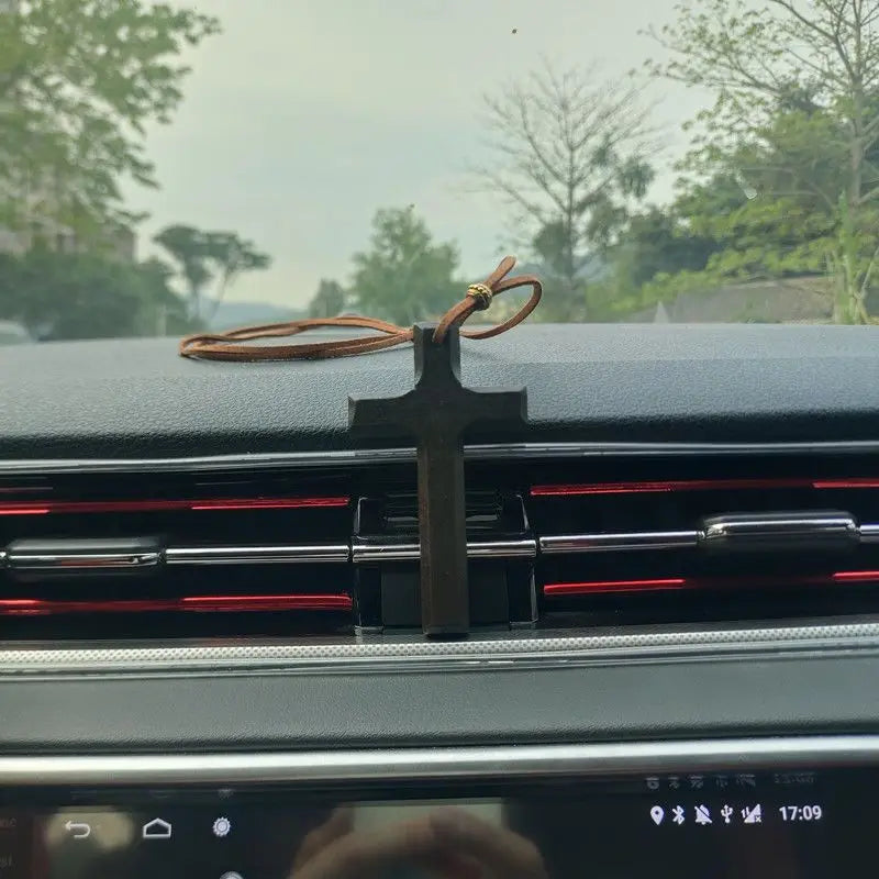 Wood Cross Rearview Mirror Ornament – Safe Driving Gift