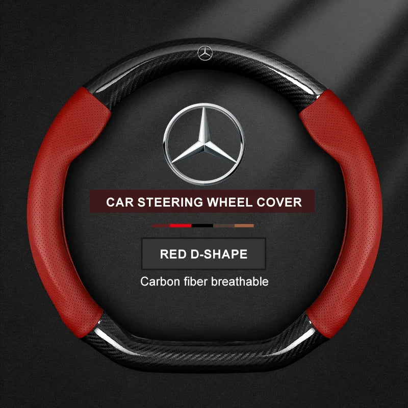Carbon Fiber Leather Steering Wheel Cover for Mercedes-Benz