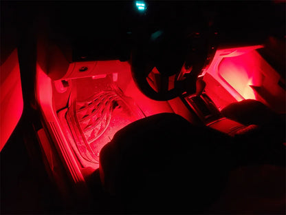Lot de 4 lumières d'ambiance LED RVB pour voiture, contrôle par application USB