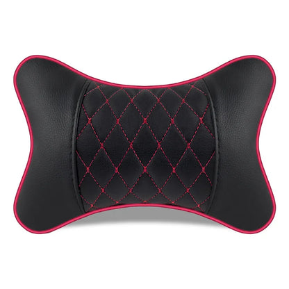 Premium Cowhide Car Neck Pillow – Universal, Soft, Breathable P09 black red – Car Accessories | MotorWorld Marketplace