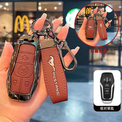Premium Zinc Alloy Leather Key Case for Ford Mustang 2015-2020
