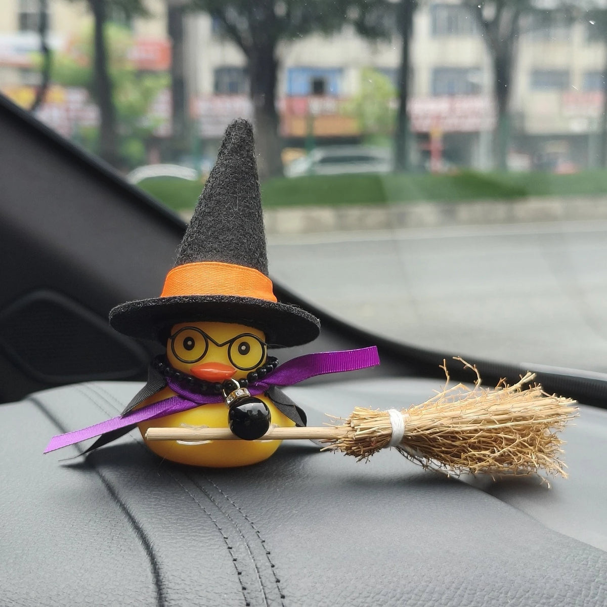 Halloween Rubber Duck Dashboard Ornament – Witch Hat & Cape Orange Ribbon – Car Accessories | MotorWorld Marketplace