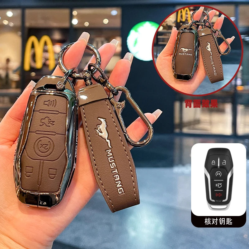Premium Zinc Alloy Leather Key Case for Ford Mustang 2015-2020