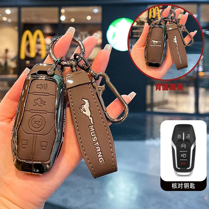 Premium Zinc Alloy Leather Key Case for Ford Mustang 2015-2020