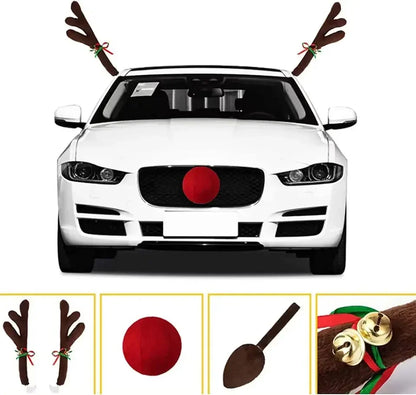 Christmas Car Antlers Kit w/ Red Nose & Tail – Festive Upgrade