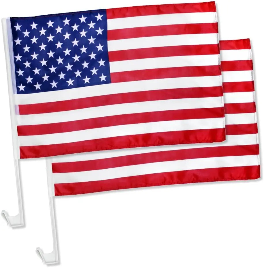 (12x18in) 30x45cm USA Car Window Flag w/ Durable Plastic Pole