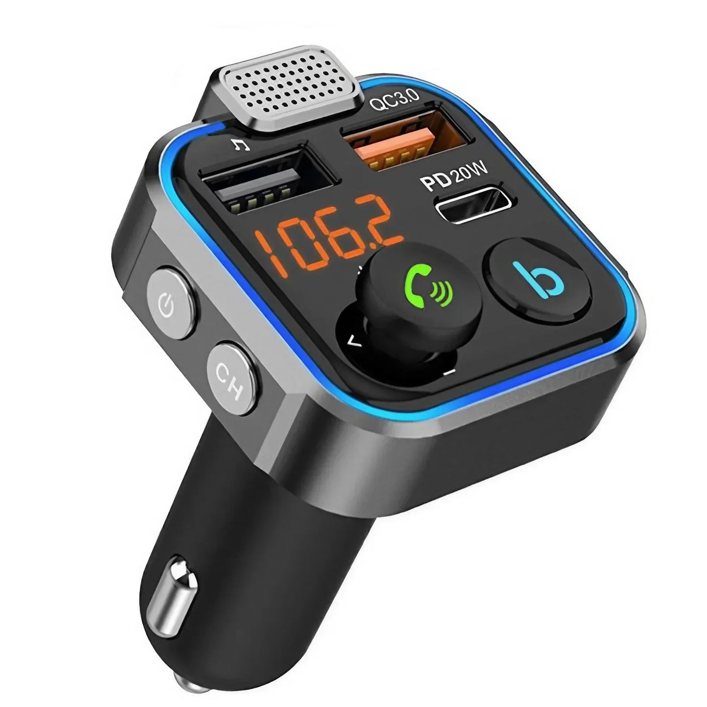 Bluetooth 5.0 FM Transmitter - Dual USB Quick Charger, Hands-Free Car Kit