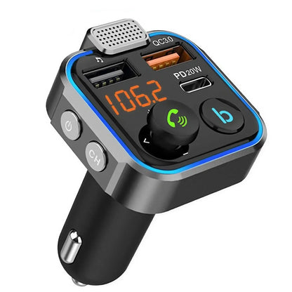 Transmetteur FM Bluetooth 5.0 - Chargeur rapide double USB, kit mains libres pour voiture