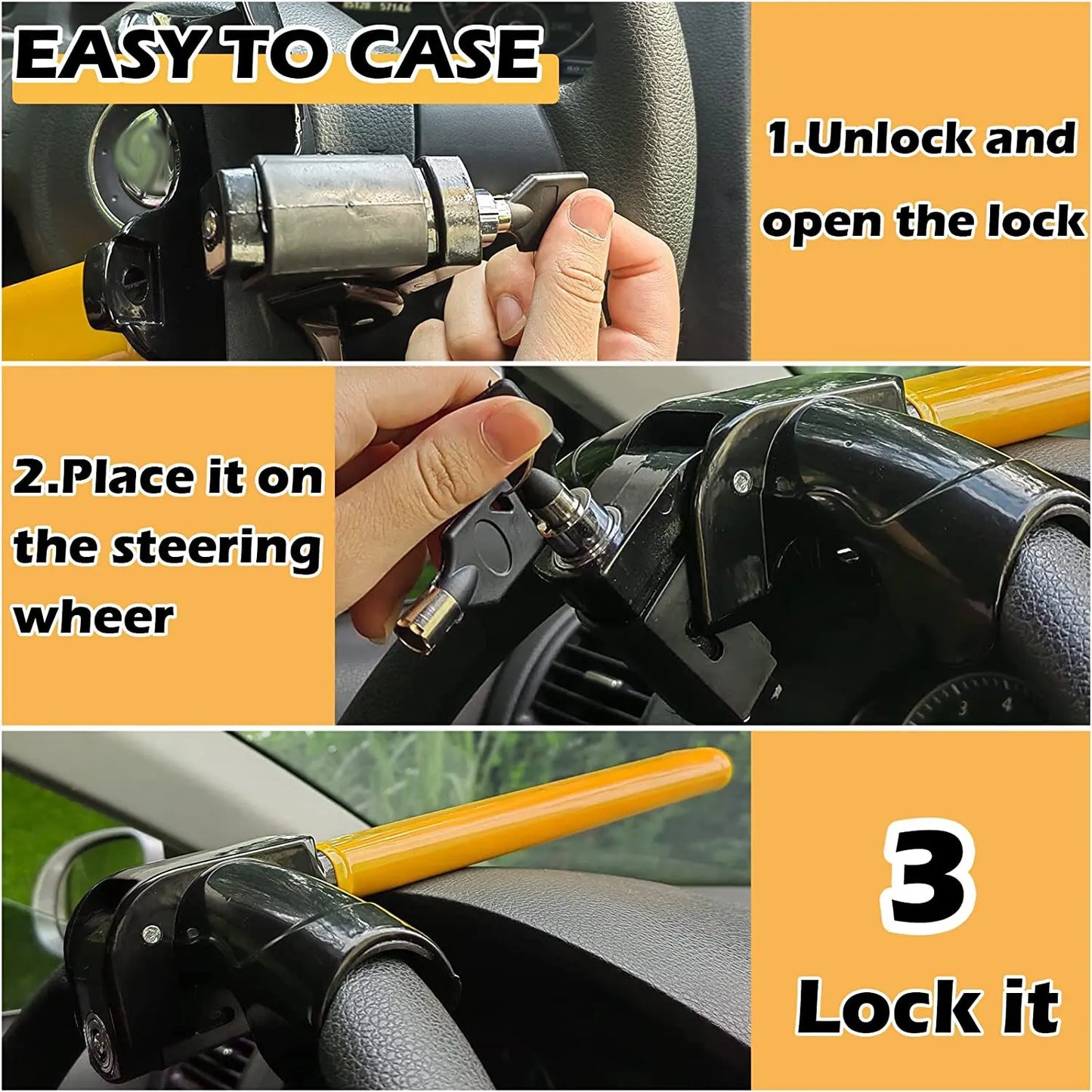 Universal Car Steering Wheel Lock – High-Security Anti-Theft T-Bar Immobilizer