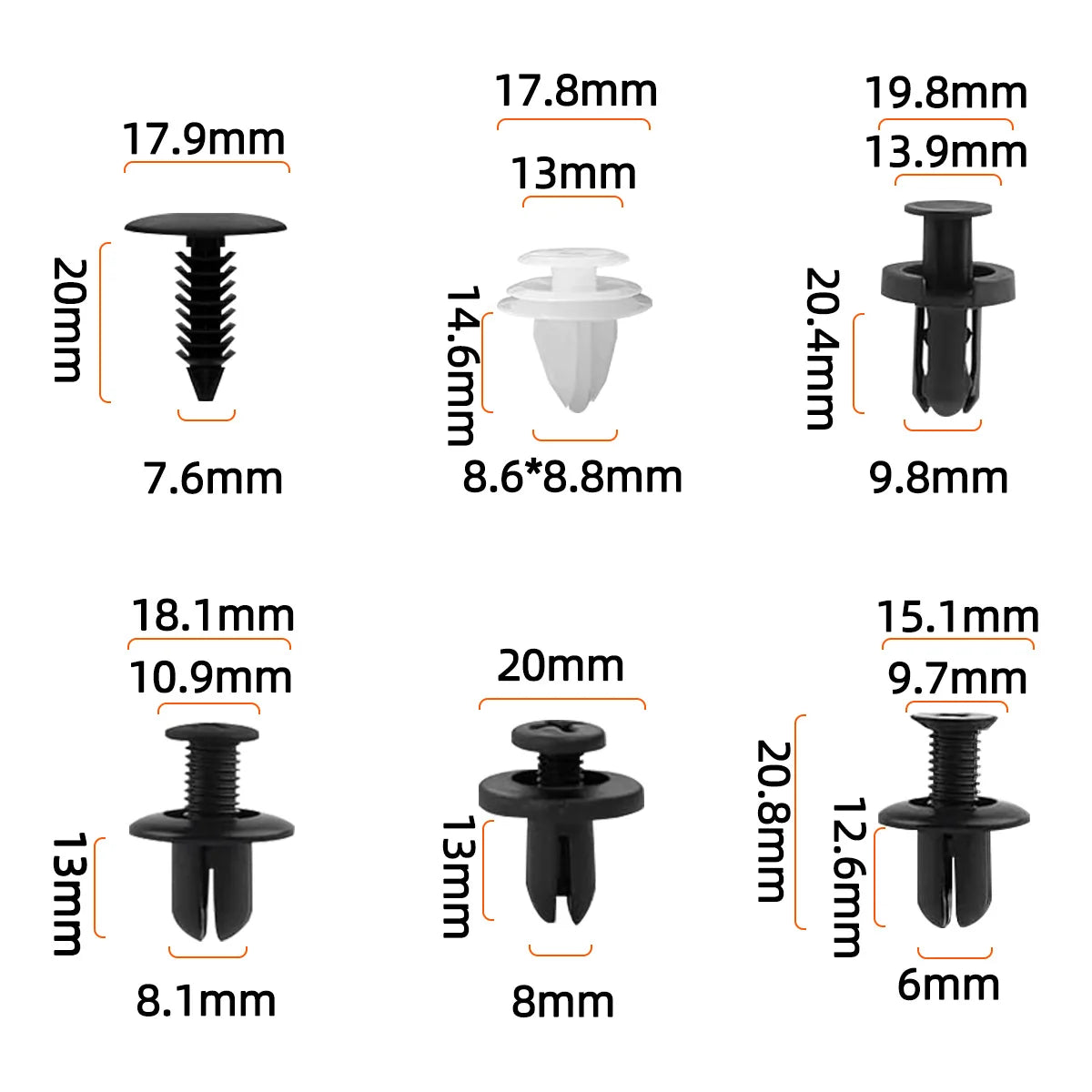Kit de 100 clips de fixation pour pare-chocs - Pro Auto Rivets Fasteners