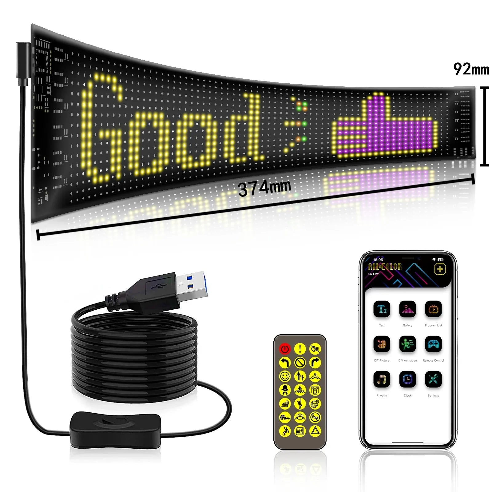 App-Controlled LED Devil Eye Sign, Programmable, USB, Truck 16x64 LEDs 9x37 CM – Car Accessories | MotorWorld Marketplace