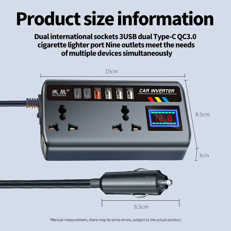 220V Car Inverter, Dual PD, 4USB, Intl Socket, 12V/24V – Car Accessories | MotorWorld Marketplace