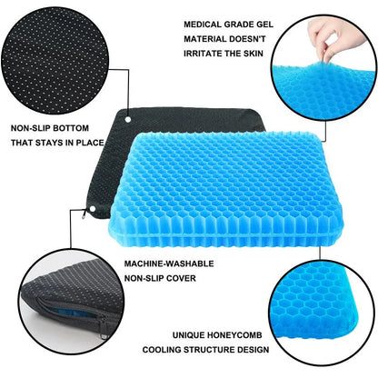 Coussin de siège en gel respirant | Conception en nid d'abeille pour soulager la pression et la douleur