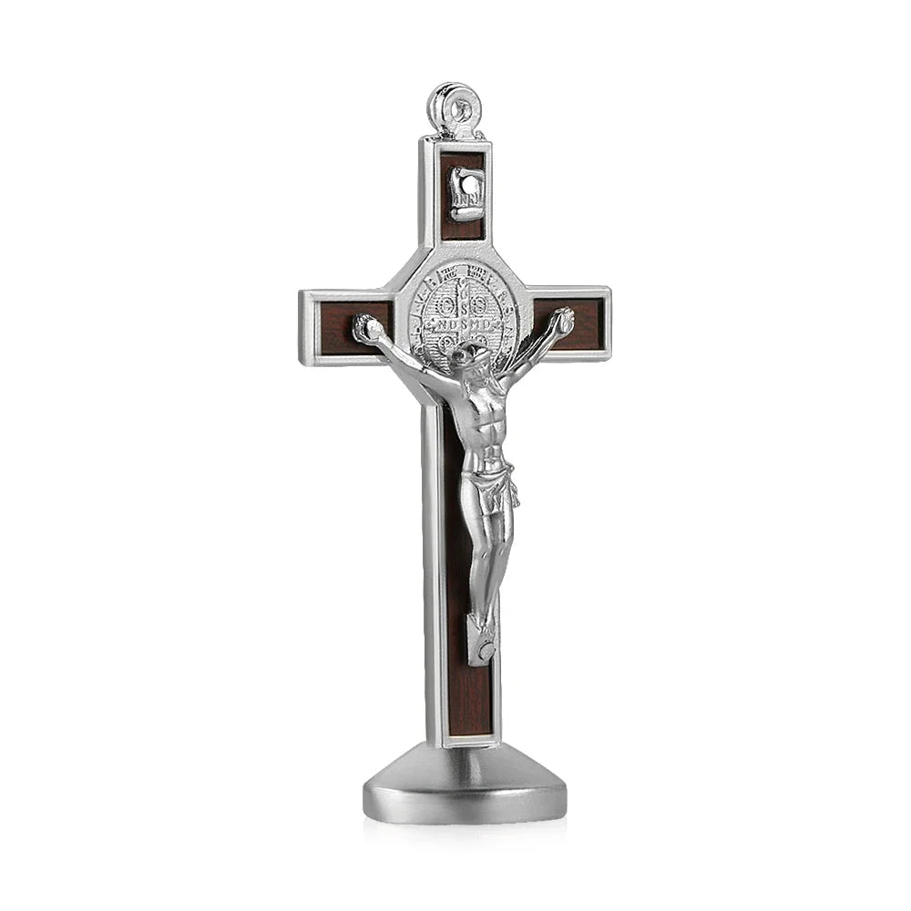 Premium Metal-Wood Jesus Cross Car Dashboard Ornament