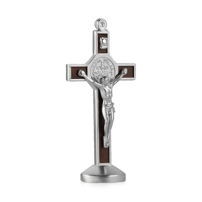 Premium Metal-Wood Jesus Cross Car Dashboard Ornament