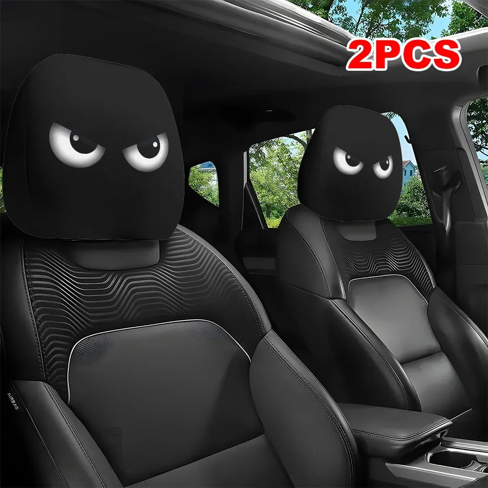 2PCS Cartoon Eyes Headrest Covers – Festive Car Interior Decor Black 2PCS – Car Accessories | MotorWorld Marketplace
