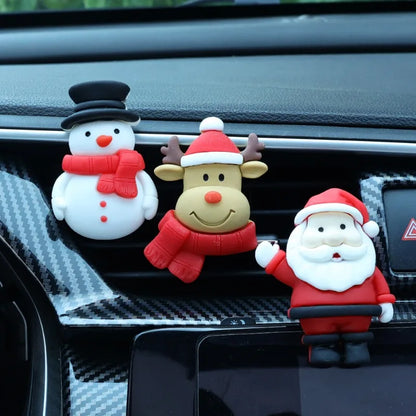 3D Christmas Car Air Vent Aroma Clip – Santa & Elk Resin Decor