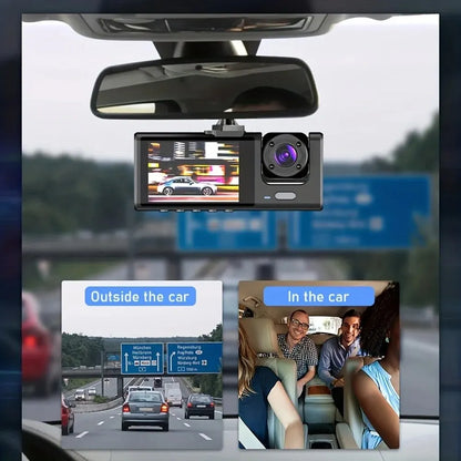 Caméra embarquée 1080p avec vision nocturne infrarouge et 3 caméras | Enregistrement en boucle, écran IPS 2", DVR 
