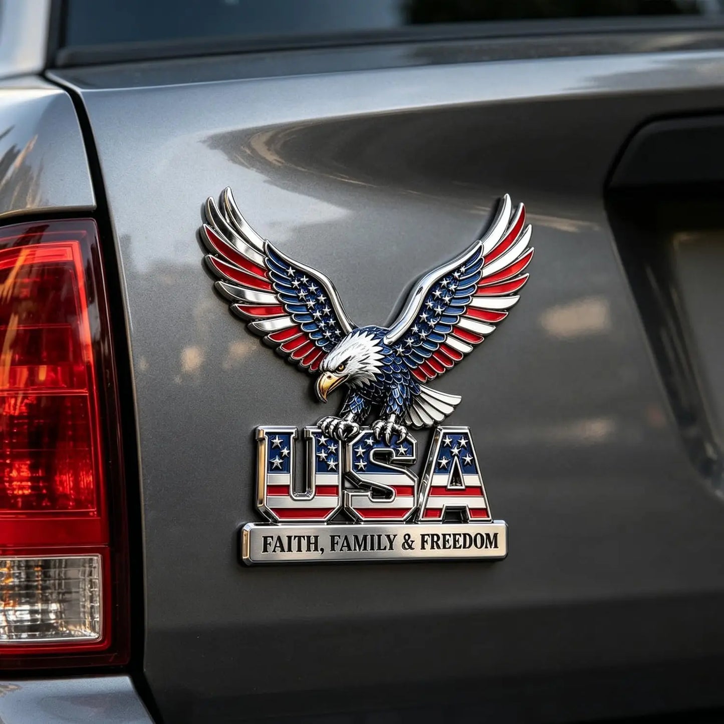 USA Eagle 3D Metal Emblem – Faith, Family & Freedom Decal – Car Accessories | MotorWorld Marketplace