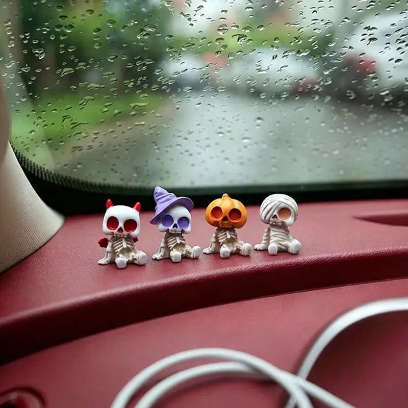 4PCS Halloween Skeleton Figurines – Gothic Car & Desk Decor – Car Accessories | MotorWorld Marketplace