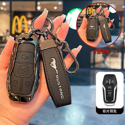 Premium Zinc Alloy Leather Key Case for Ford Mustang 2015-2020