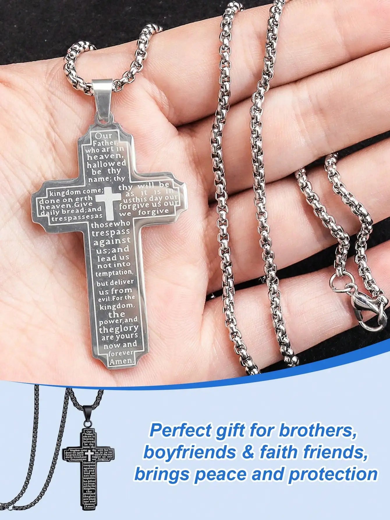 Stainless Steel Cross Car Pendant – Lord's Prayer, Rearview Ornament – Car Accessories | MotorWorld Marketplace
