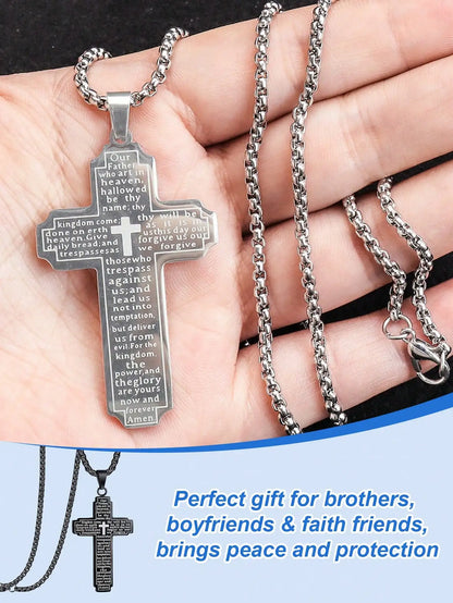 Stainless Steel Cross Car Pendant – Lord's Prayer, Rearview Ornament – Car Accessories | MotorWorld Marketplace