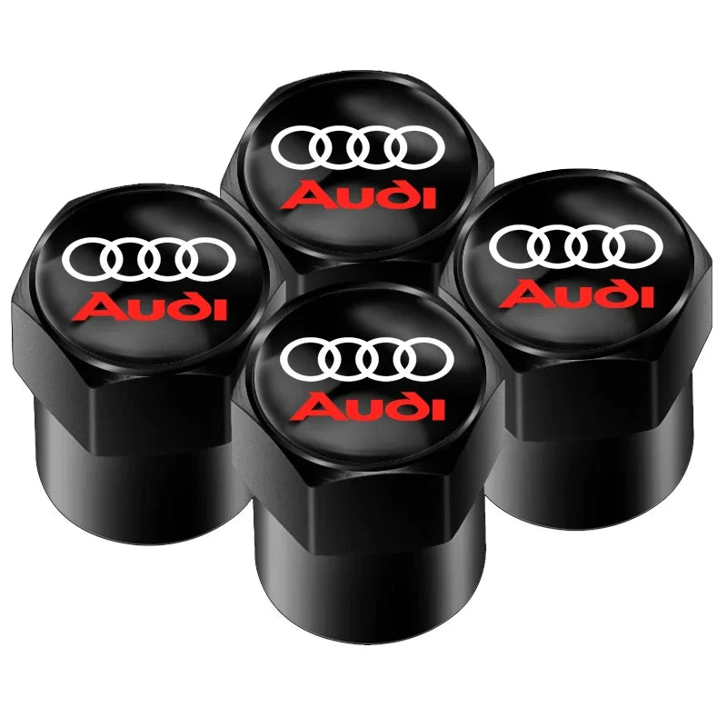 Audi Tire Wheel Valve Caps Cover + Suede Car Key Chain Ring Keychain