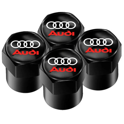 Audi Tire Wheel Valve Caps Cover + Suede Car Key Chain Ring Keychain