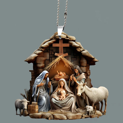 Pendentif de rétroviseur de voiture avec prière de la famille Jésus