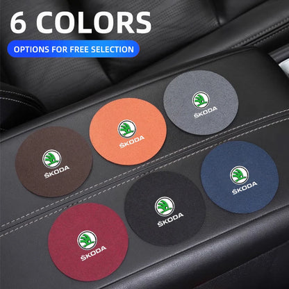 2Pcs Suede Anti-Slip Cup Coasters for Skoda Models