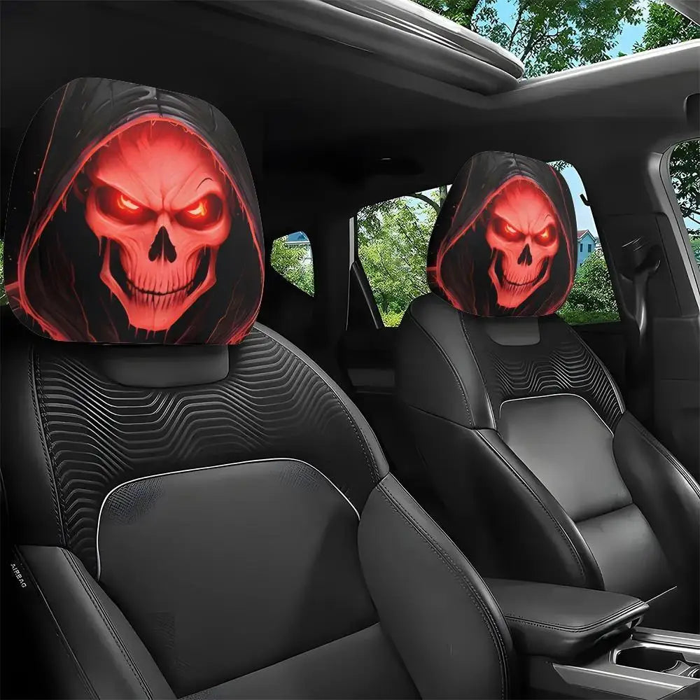2Pcs Grim Reaper Skull Headrest Covers—Halloween Auto Decor – Car Accessories | MotorWorld Marketplace