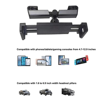 Support de téléphone et tablette réglable pour appui-tête de voiture (4,7 à 12,9 pouces)