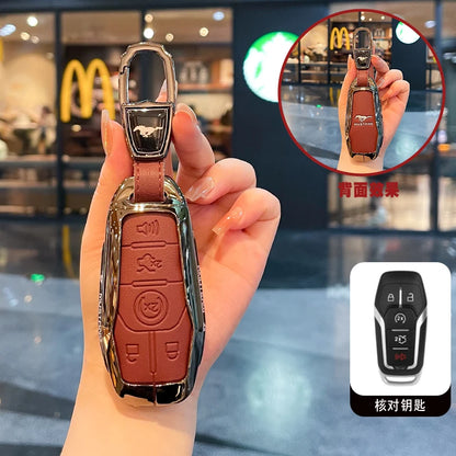 Premium Zinc Alloy Leather Key Case for Ford Mustang 2015-2020