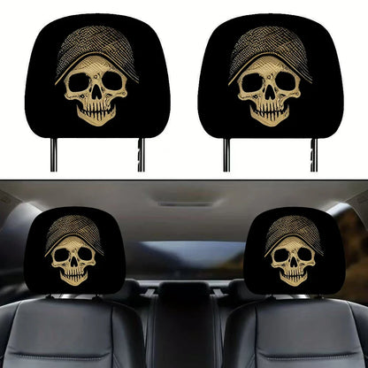 Halloween Black Skull Car Headrest Cover – Universal, Stretchy Two pieces 03 – Car Accessories | MotorWorld Marketplace