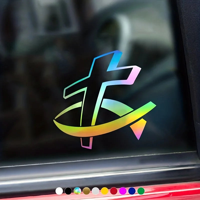 Christian Fish Cross Car Sticker – Waterproof Auto Decal