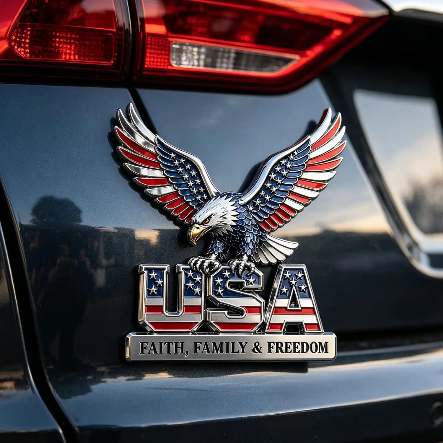 USA Eagle 3D Metal Emblem – Faith, Family & Freedom Decal – Car Accessories | MotorWorld Marketplace