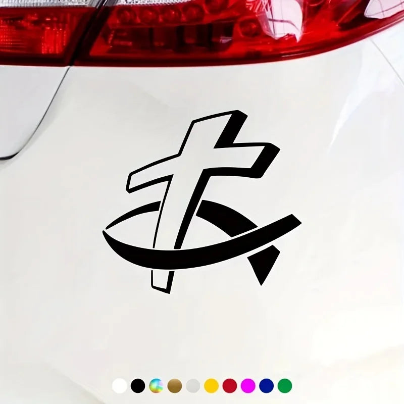 Christian Fish Cross Car Sticker – Waterproof Auto Decal