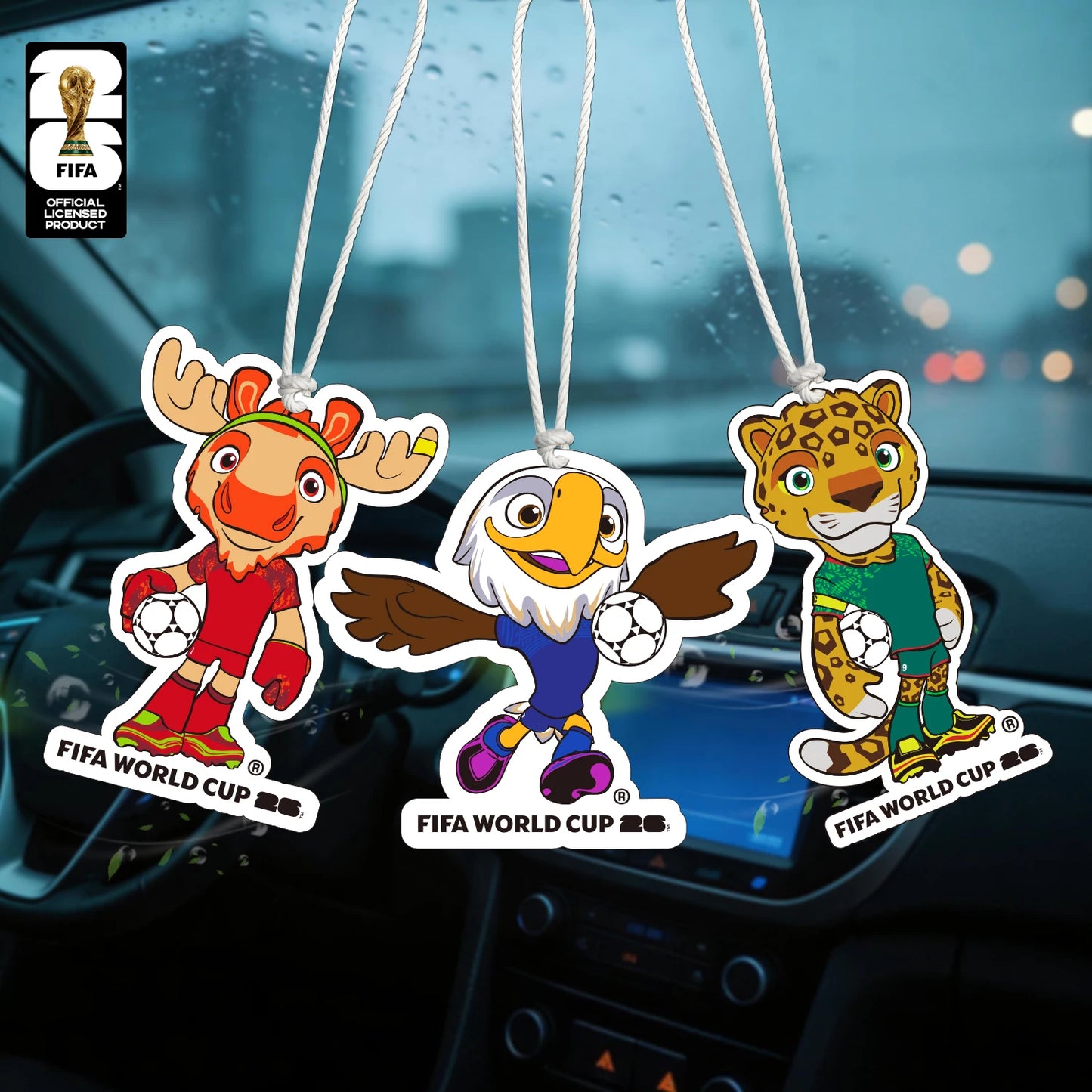 FIFA World Cup 2026 Official 3 Pack Car Air Freshener with Trophy Mascot & Host City Design, Long Lasting Scent for Car & Home – Car Accessories | MotorWorld Marketplace